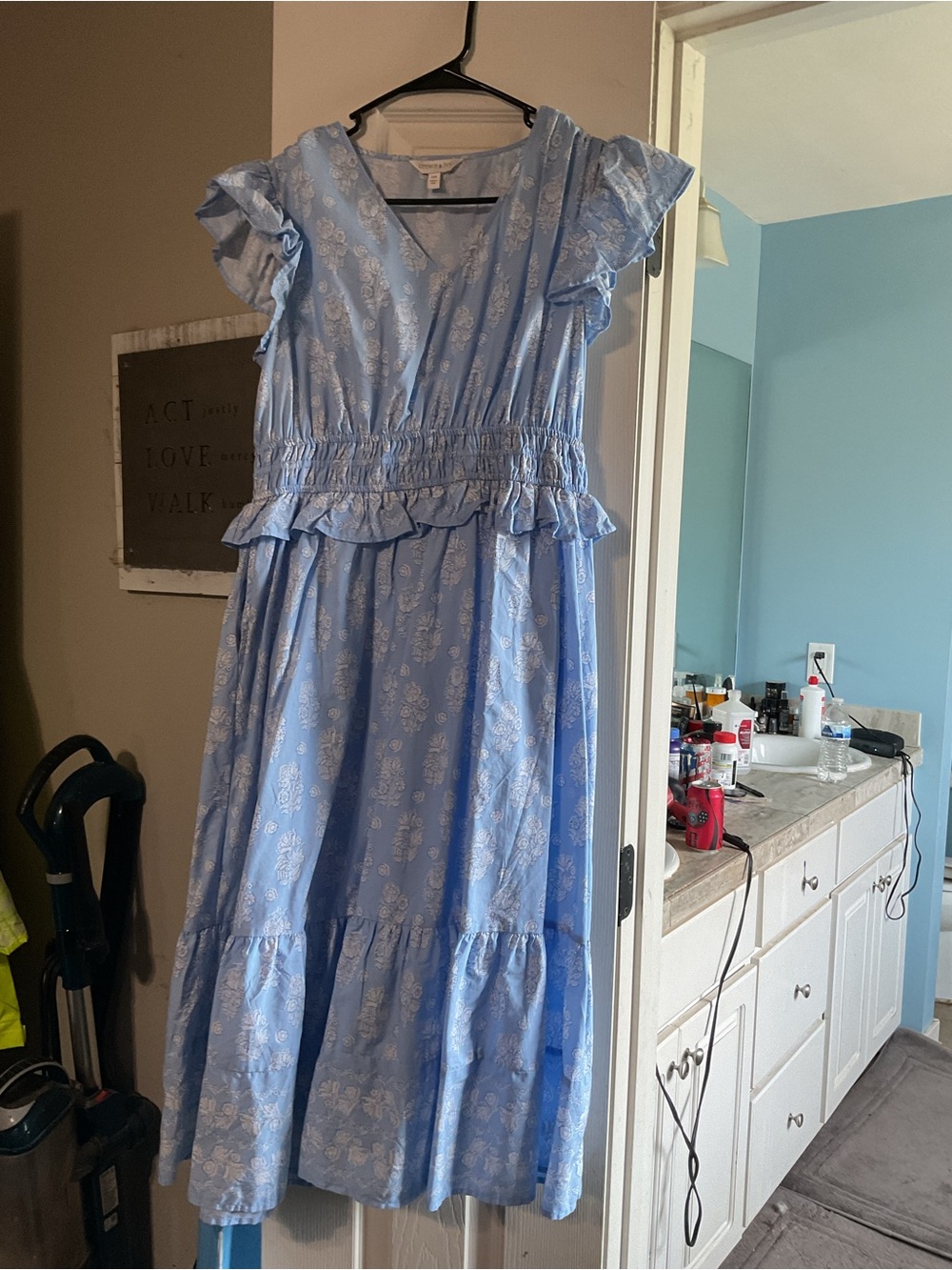 crown & ivy Light Blue Floral Ruffled Midi Dress